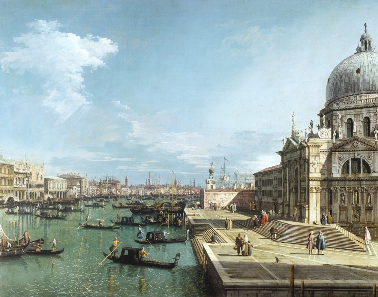 De ingang van het Canal Grande en de kerk van Santa Maria della Salute, Venetië door Giovanni Antonio Canal