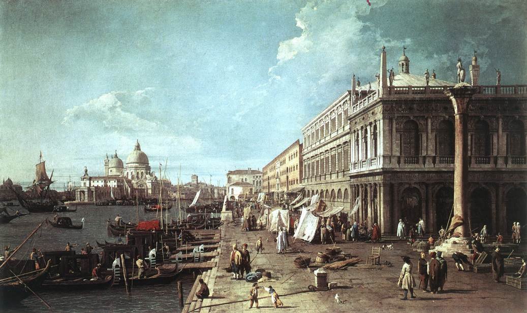 De Molo met de bibliotheek en de ingang van het Canal Grande door Giovanni Antonio Canal