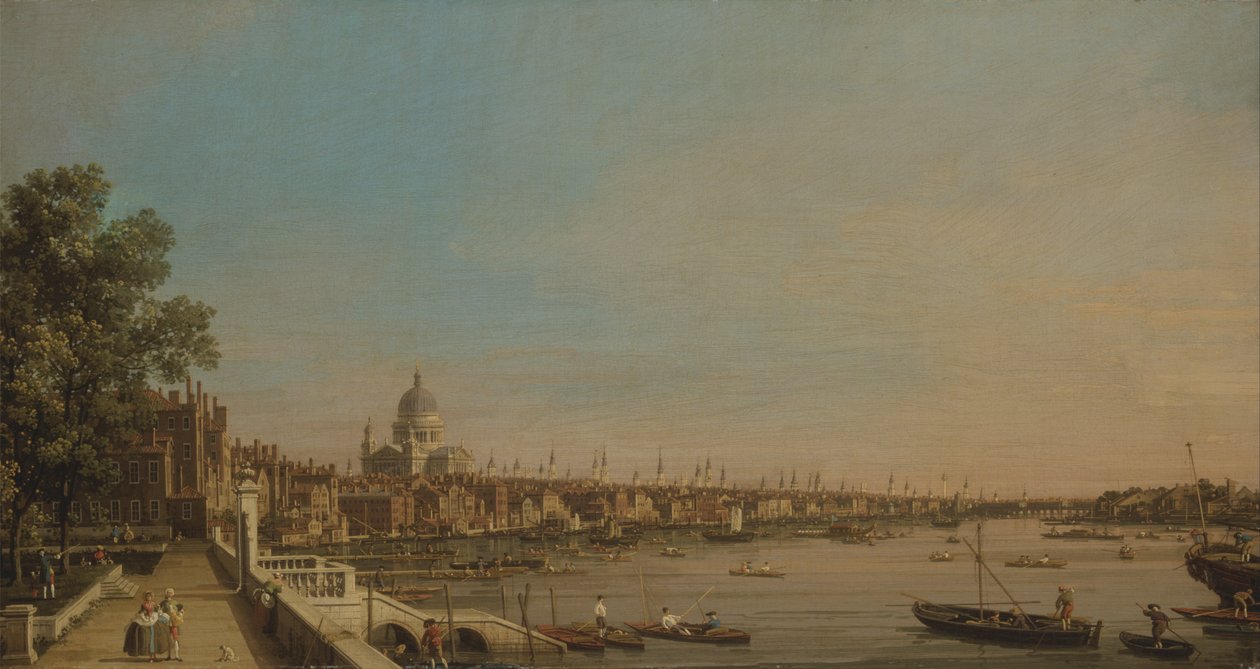 De Theems vanaf het terras van Somerset House, kijkend naar St. Pauls door Giovanni Antonio Canal