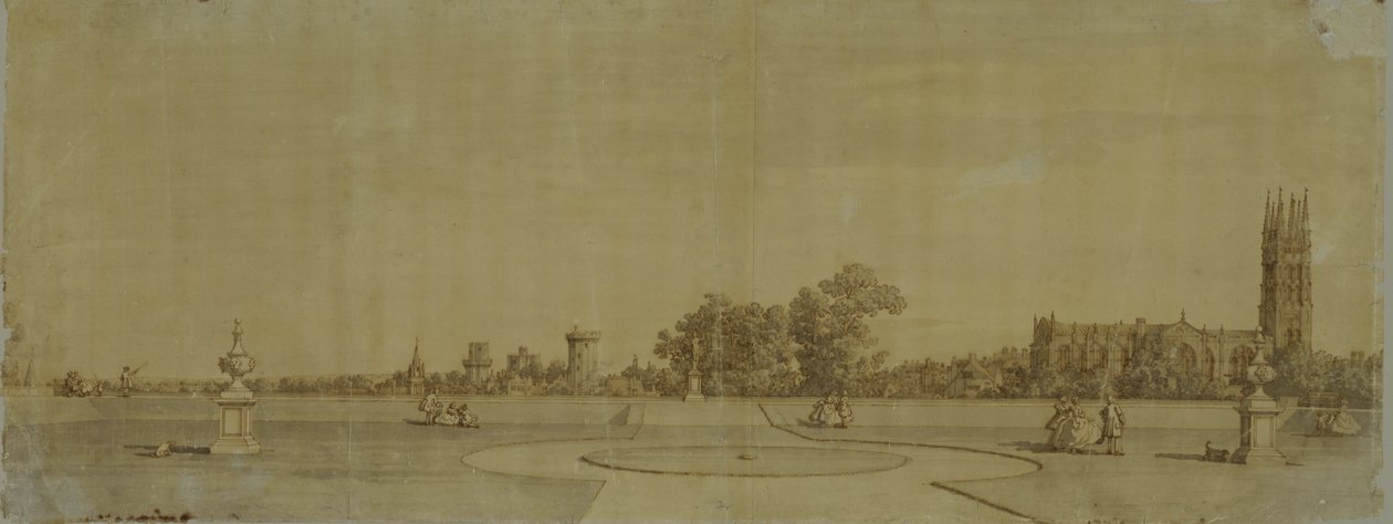 Warwick: De Stad en het Kasteel vanuit de Priory Tuinen door Giovanni Antonio Canal