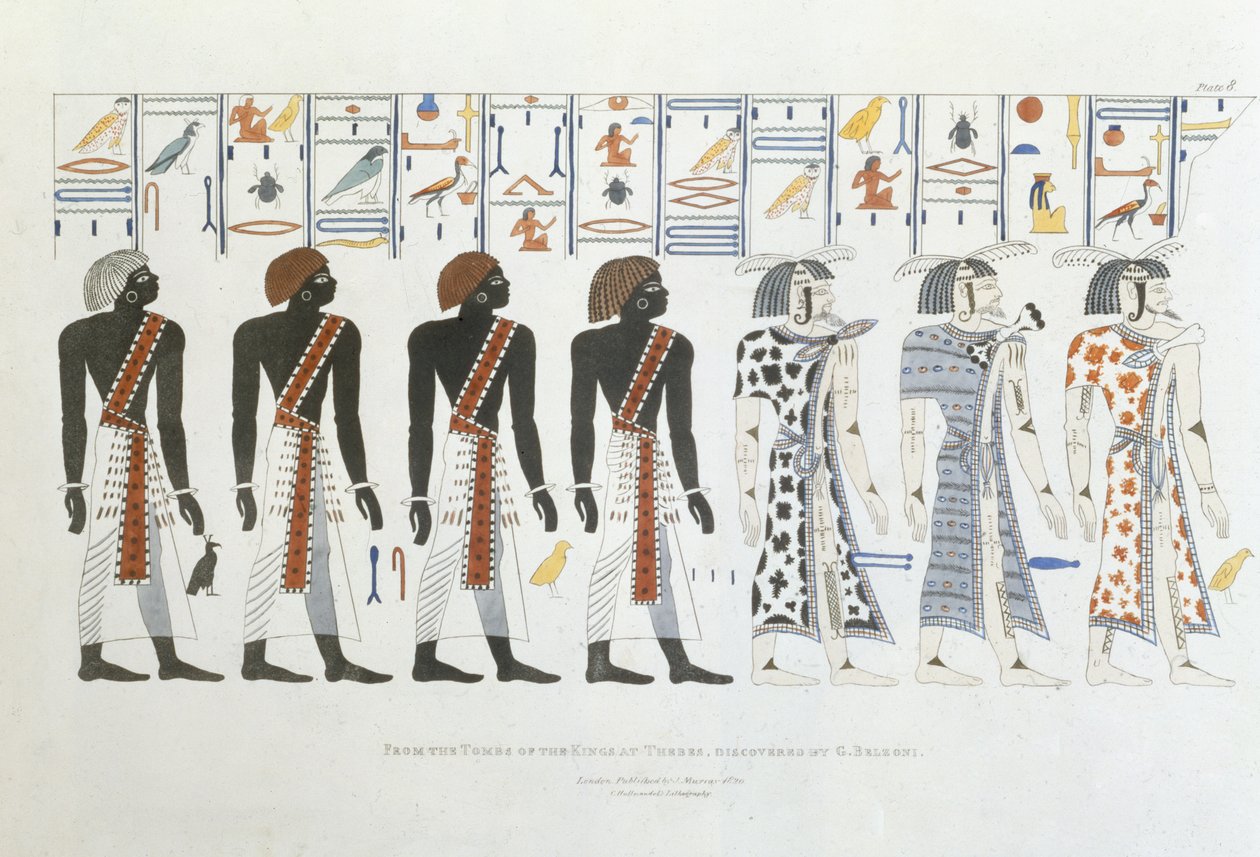 Illustraties van hiërogliefen uit de Graven van de Koningen in Thebe, ontdekt door G. Belzoni, plaat 8 uit Plates Illustrative of the Researches in Egypt and Nubia, gegraveerd door Charles Hullmandel door Giovanni Battista Belzoni