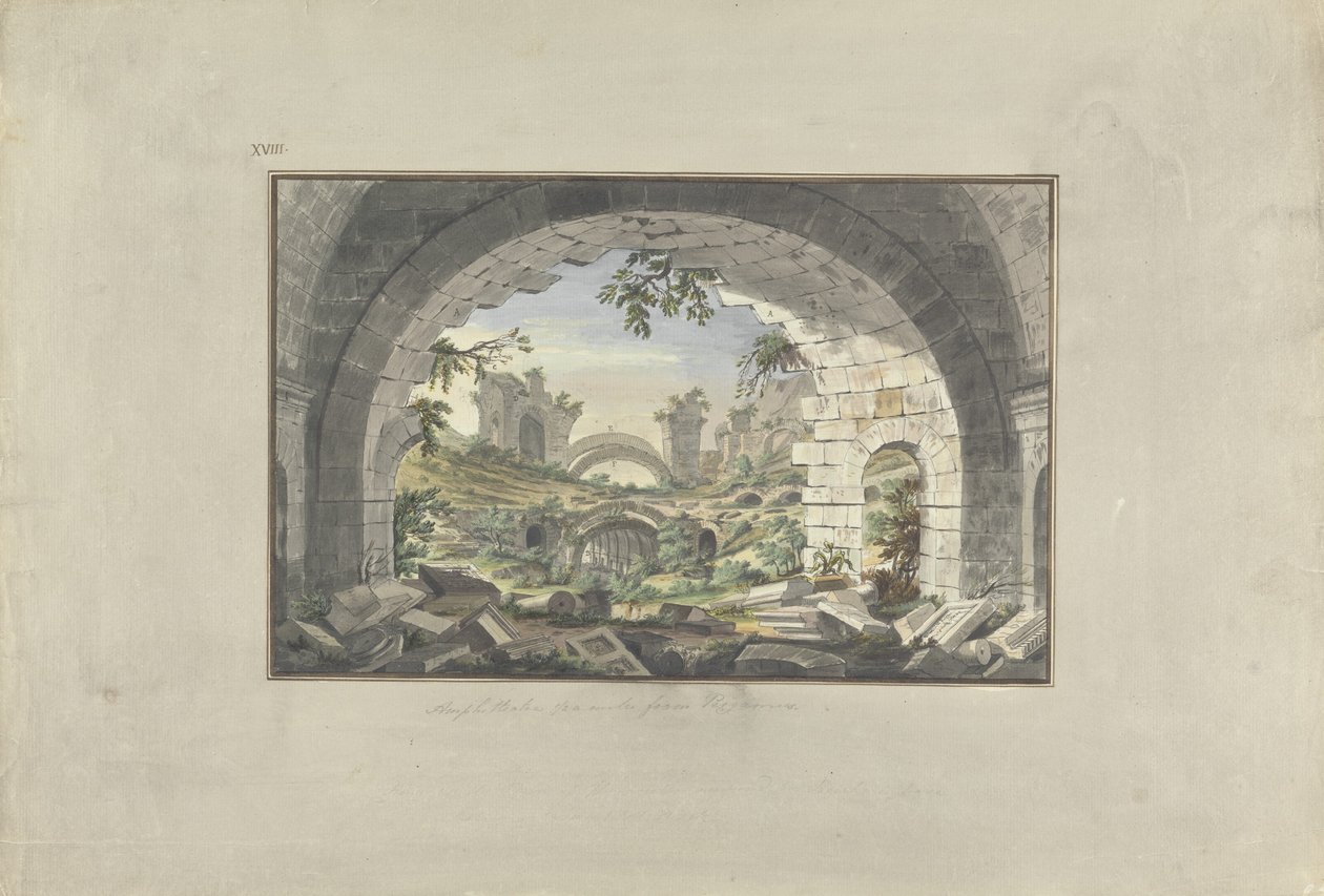 Ruïnes in Pergamon, waarschijnlijk van het amfitheater, c.1750 door Giovanni Battista Borra