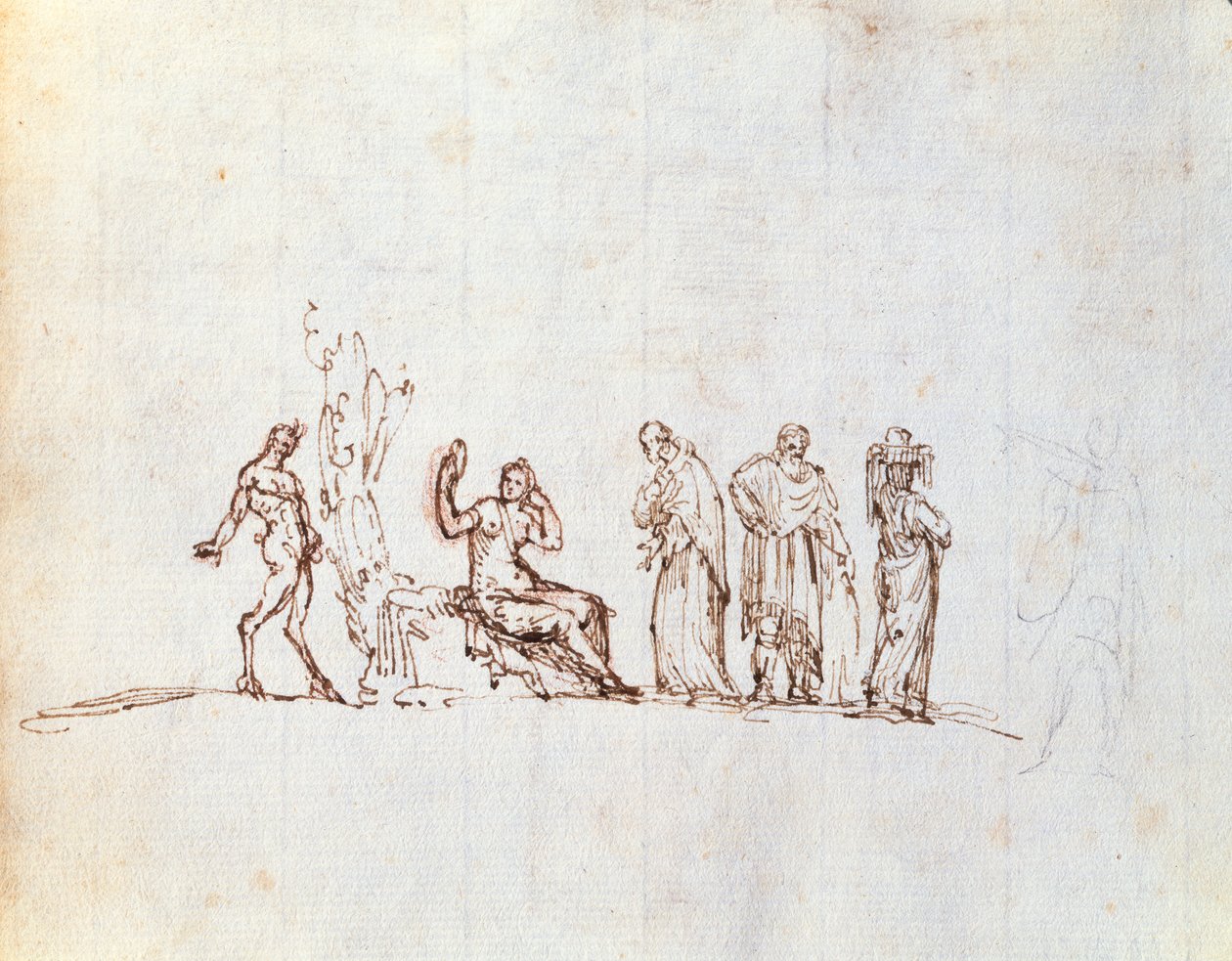 Vijf schetsen van klassieke figuren door Giovanni Battista Busiri
