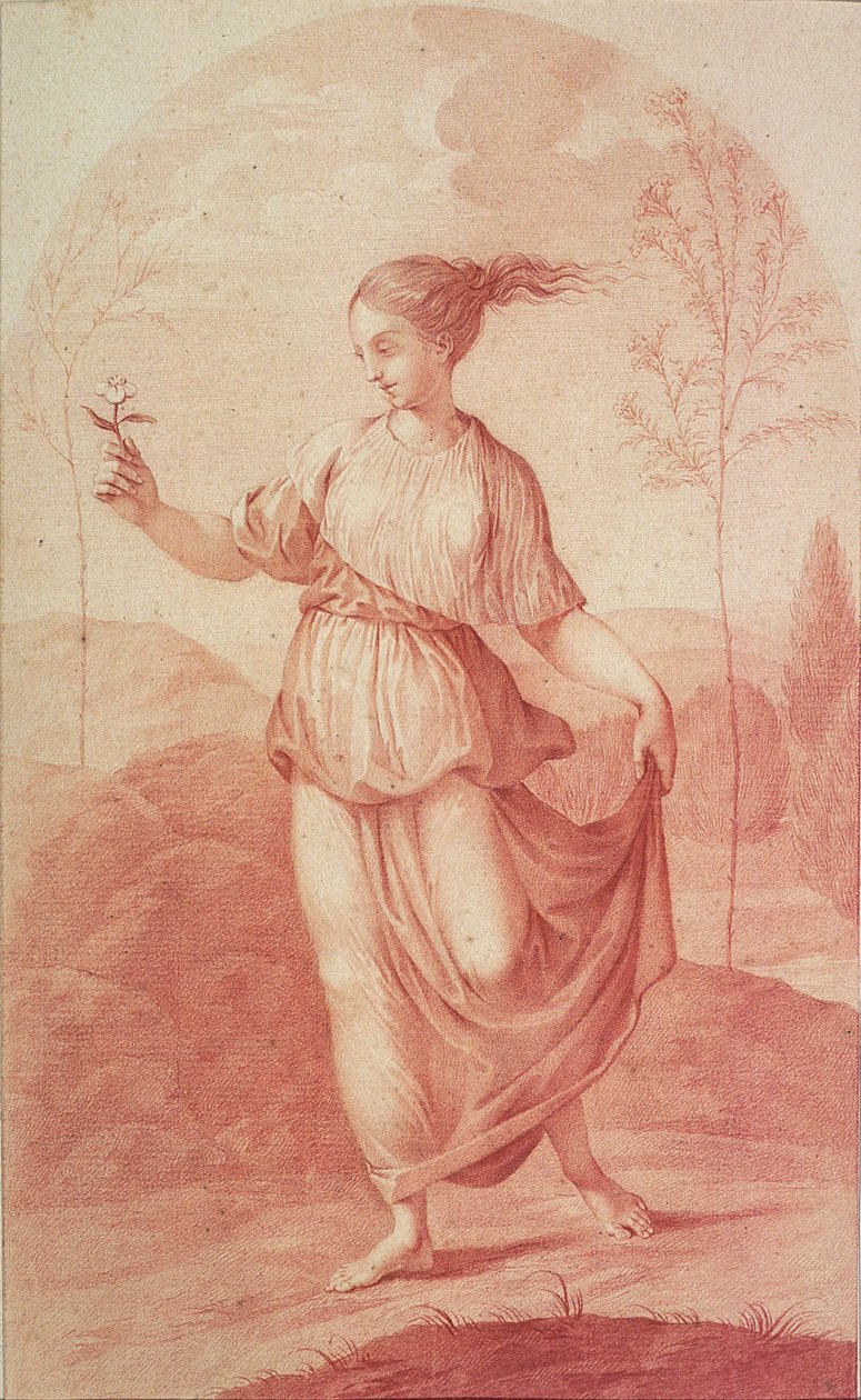 Een Jonge Vrouw die Blootsvoets in een Landschap Wandelt door Giovanni Battista Cipriani