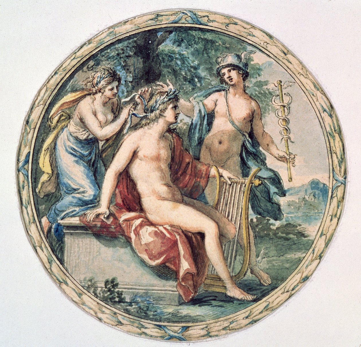 Apollo met zijn lier, Mercurius en een muze door Giovanni Battista Cipriani