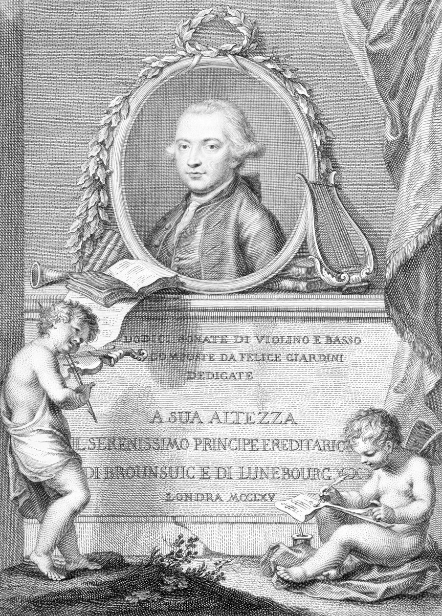 Bladmuziekomslag met een portret van Felice Giardini, gegraveerd door Francesco Bartolozzi door Giovanni Battista Cipriani