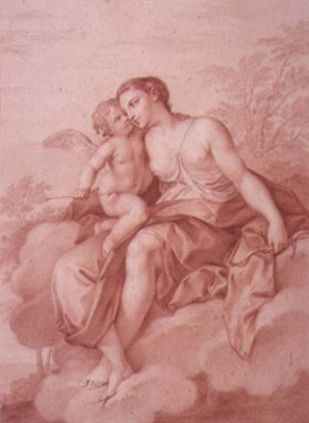 Venus liggend op een wolk, omhelst Cupido door Giovanni Battista Cipriani