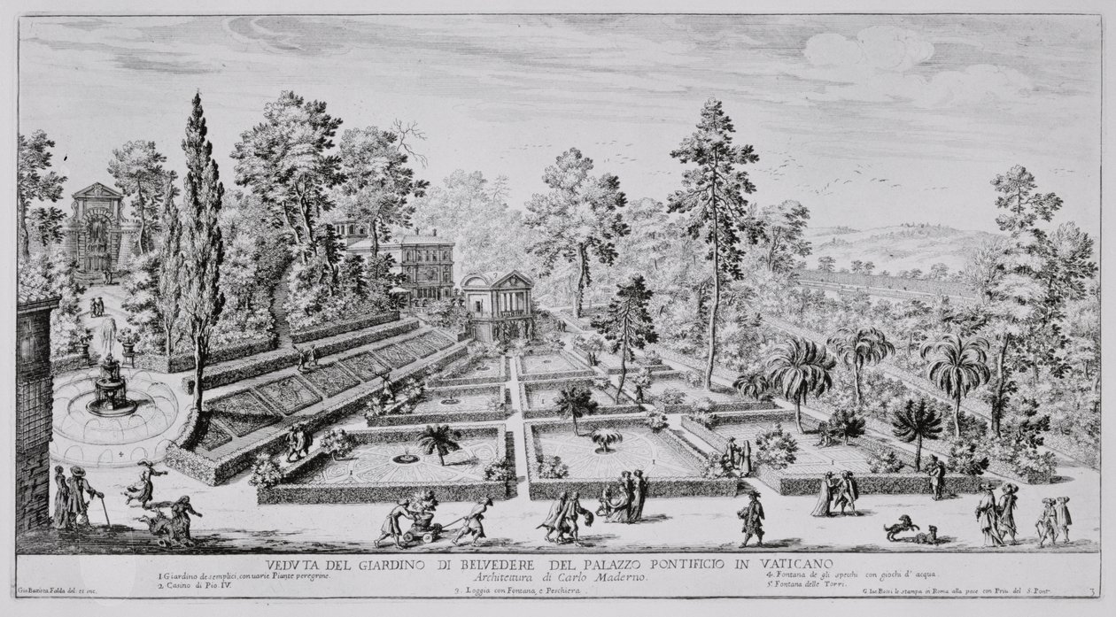 De lusttuin en het paviljoen van paus Pius IV (1499-1565) in het Vaticaanse paleis, uit 