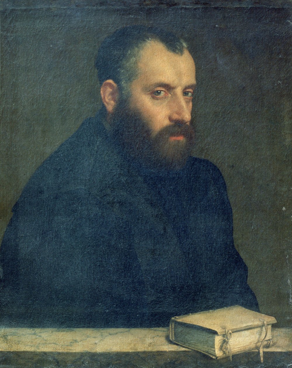 Portret van een man met een boek door Giovanni Battista Moroni