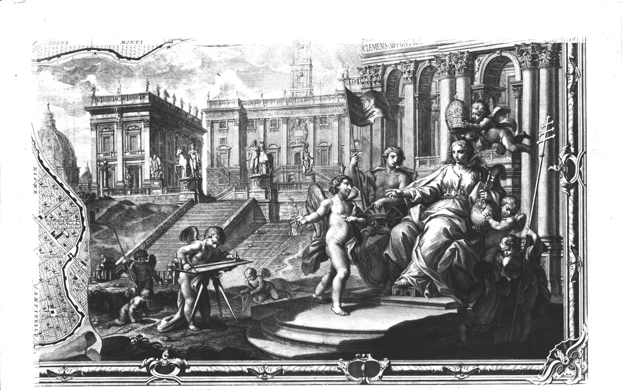 Allegorie van de Katholieke Kerk gezeten in het Campidoglio in Rome, 1798 door Giovanni Battista Nolli