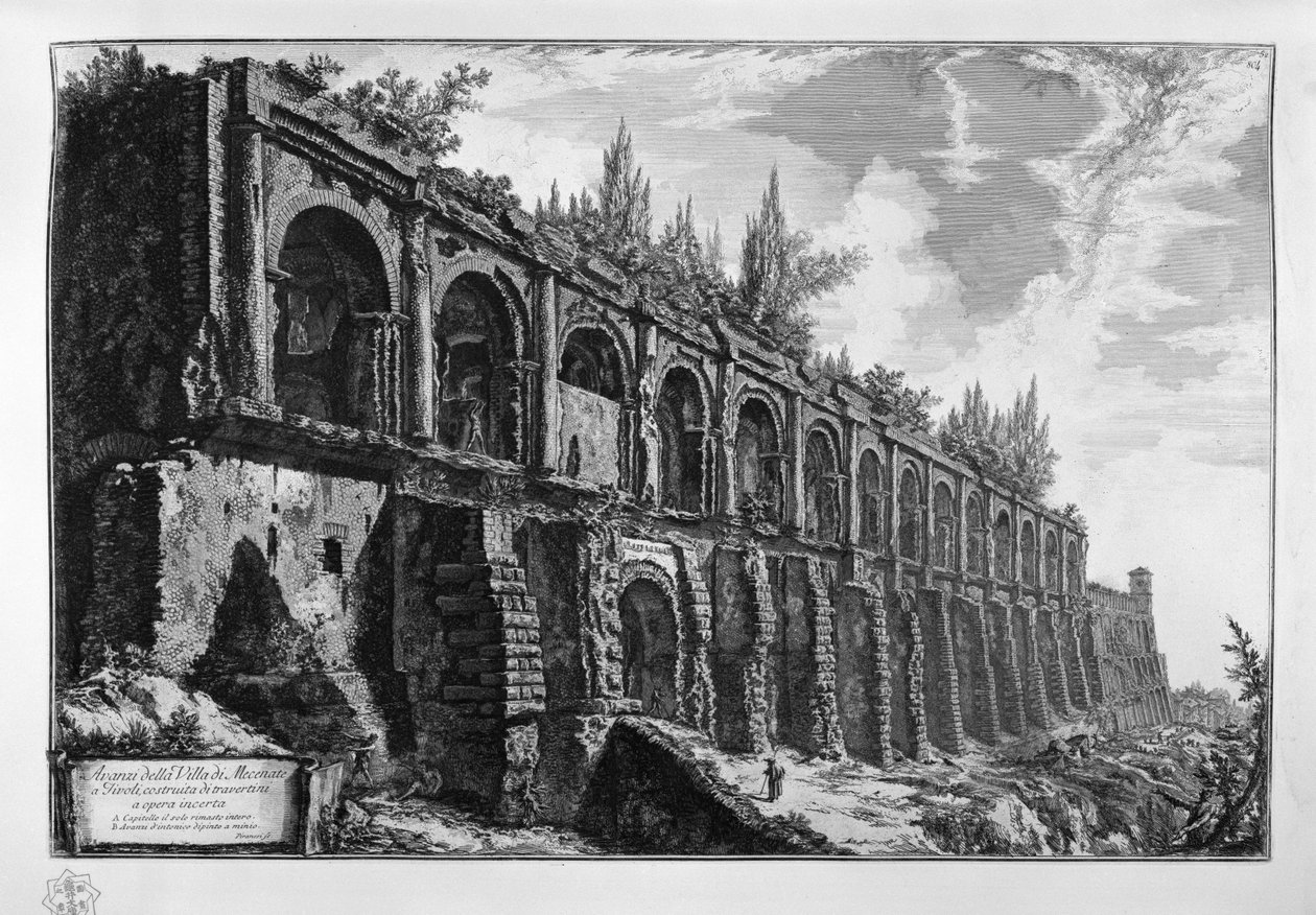 Restanten van de Villa van Maecenas in Tivoli, gebouwd van travertijn in onregelmatig werk door Giovanni Battista Piranesi