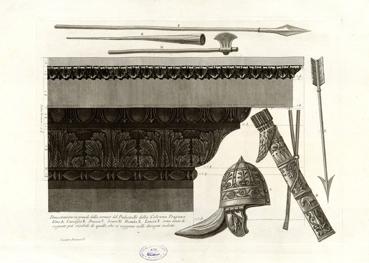 Grote demonstratie van de lijst van de sokkel van de Zuil van Trajanus door Giovanni-Battista Piranesi