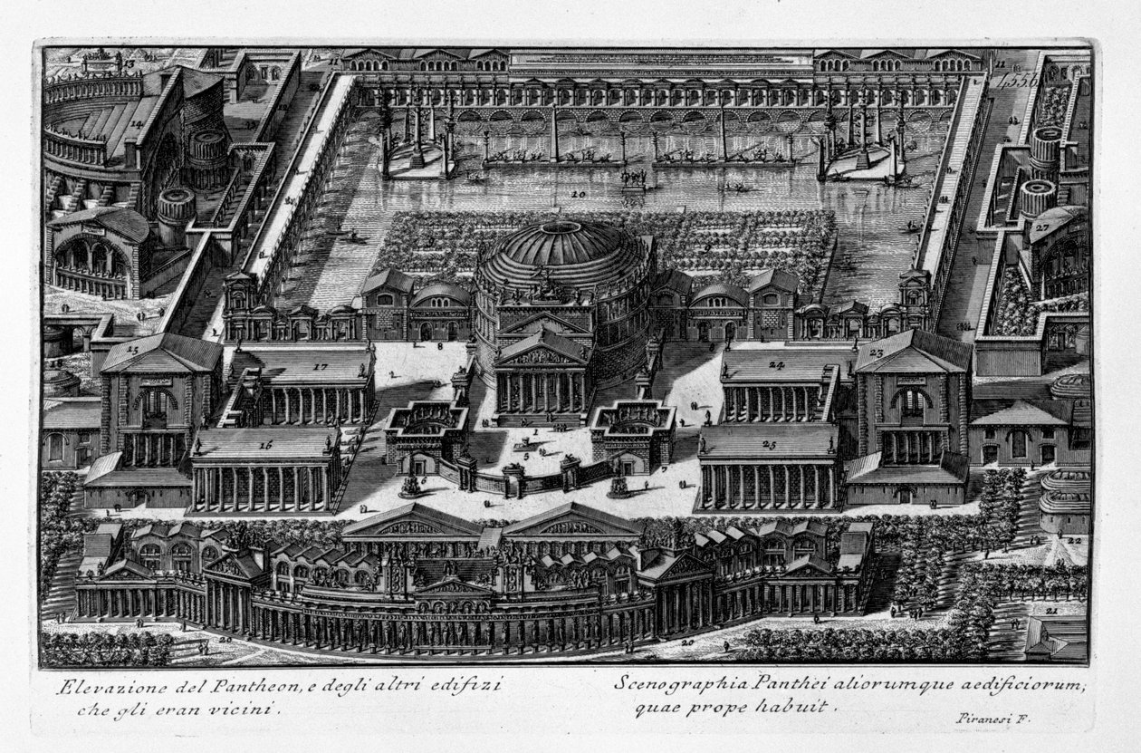 Elevazione del Pantheon, e degli altri edifizi che gli eran vicini. Latina door Giovanni-Battista Piranesi