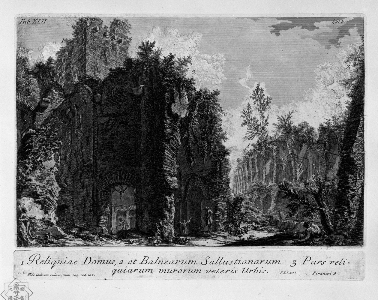 Gravure door Giovanni Battista Piranesi die de Horti Sallustiani (De tuinen van Sallust) in Rome afbeeldt door Giovanni-Battista Piranesi
