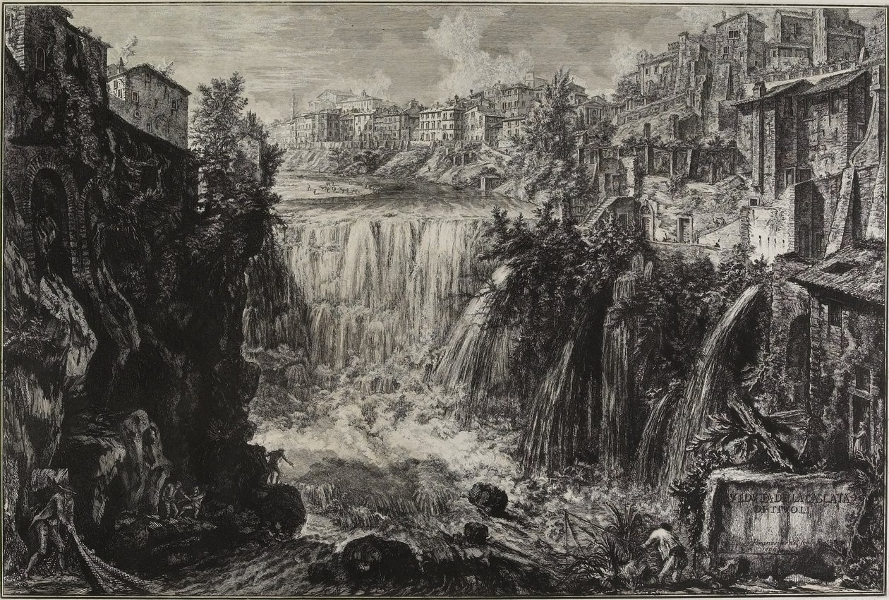Uitzicht op de grote waterval bij Tivoli, 1766 door Giovanni Battista Piranesi