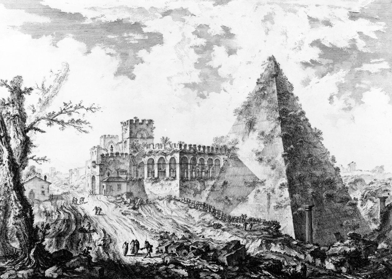 Uitzicht op de Piramide van Caius Cestius, uit de 