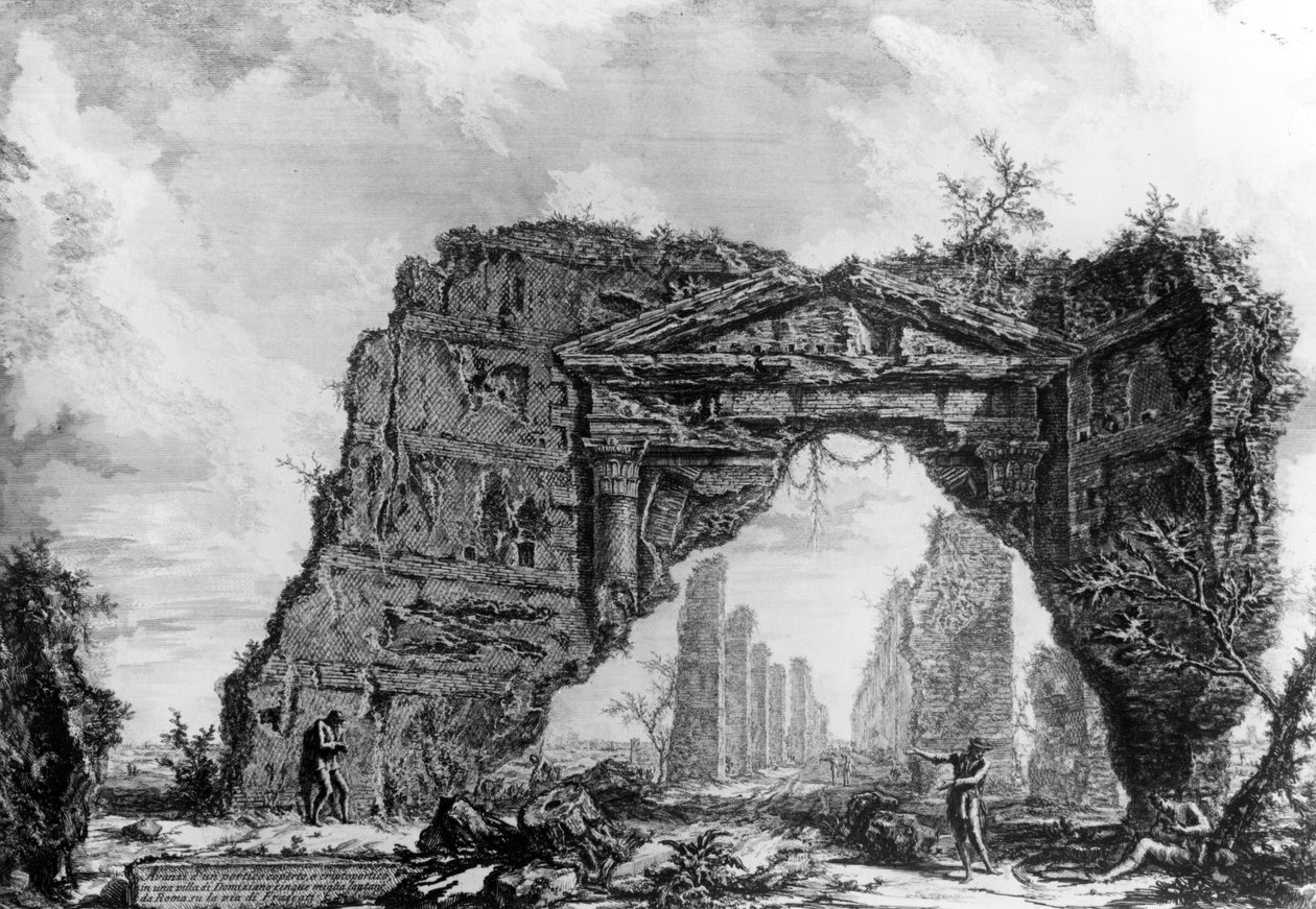 Gezicht op de verwoeste portiek van de Villa dei Sette Bassi, uit de serie 