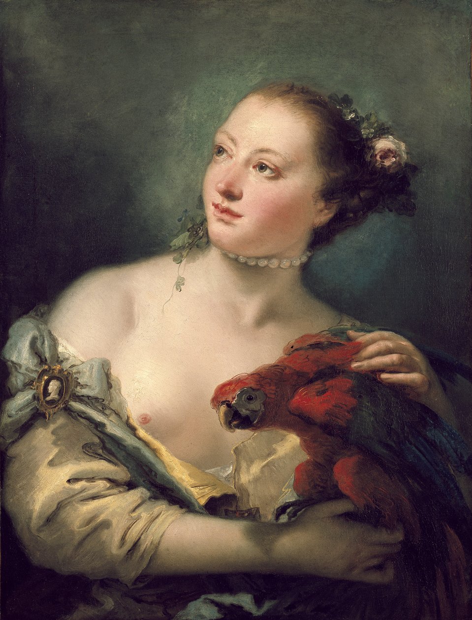 Een jonge vrouw met een ara, 18e eeuw door Giovanni Battista Tiepolo