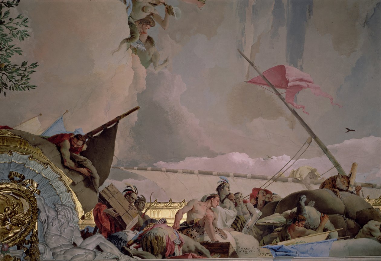 Amerika, detail uit De Glorie van Spanje II, van het Plafond van de Troonzaal, 1764 door Giovanni Battista Tiepolo