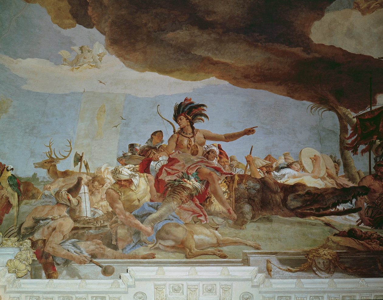 Amerika, een van de vier continenten van het plafond van de 