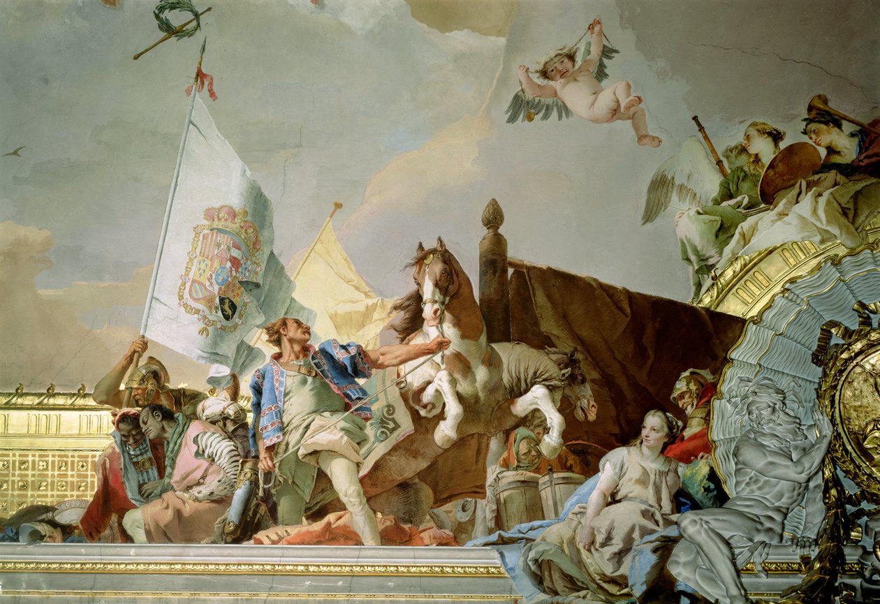 De Glorie van Spanje I, van het Plafond van de Troonzaal, 1764 door Giovanni Battista Tiepolo