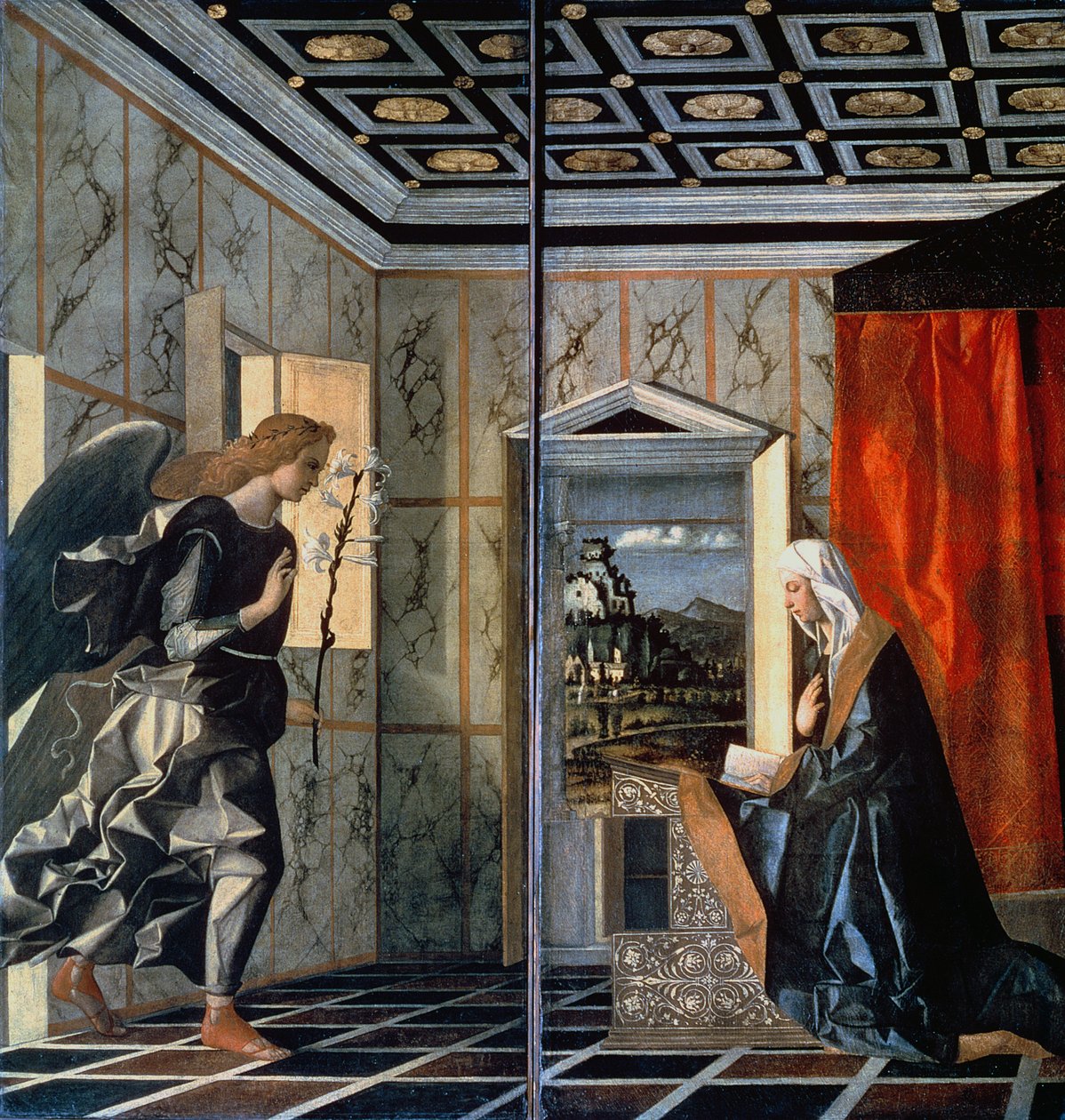 De Annunciatie (voor restauratie) door Giovanni Bellini