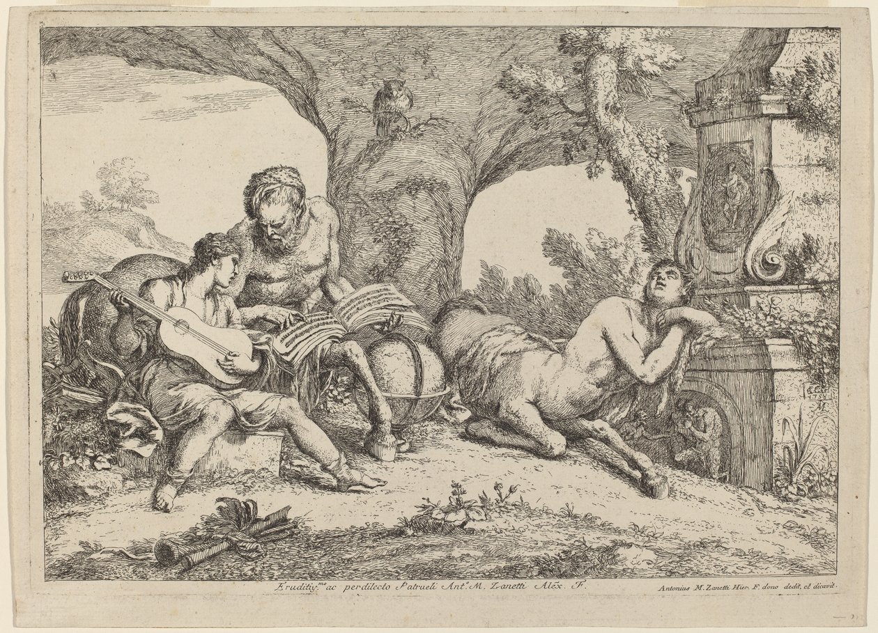 Chiron leert muziek aan Achilles, 1758 door Giovanni Benedetto Castiglione