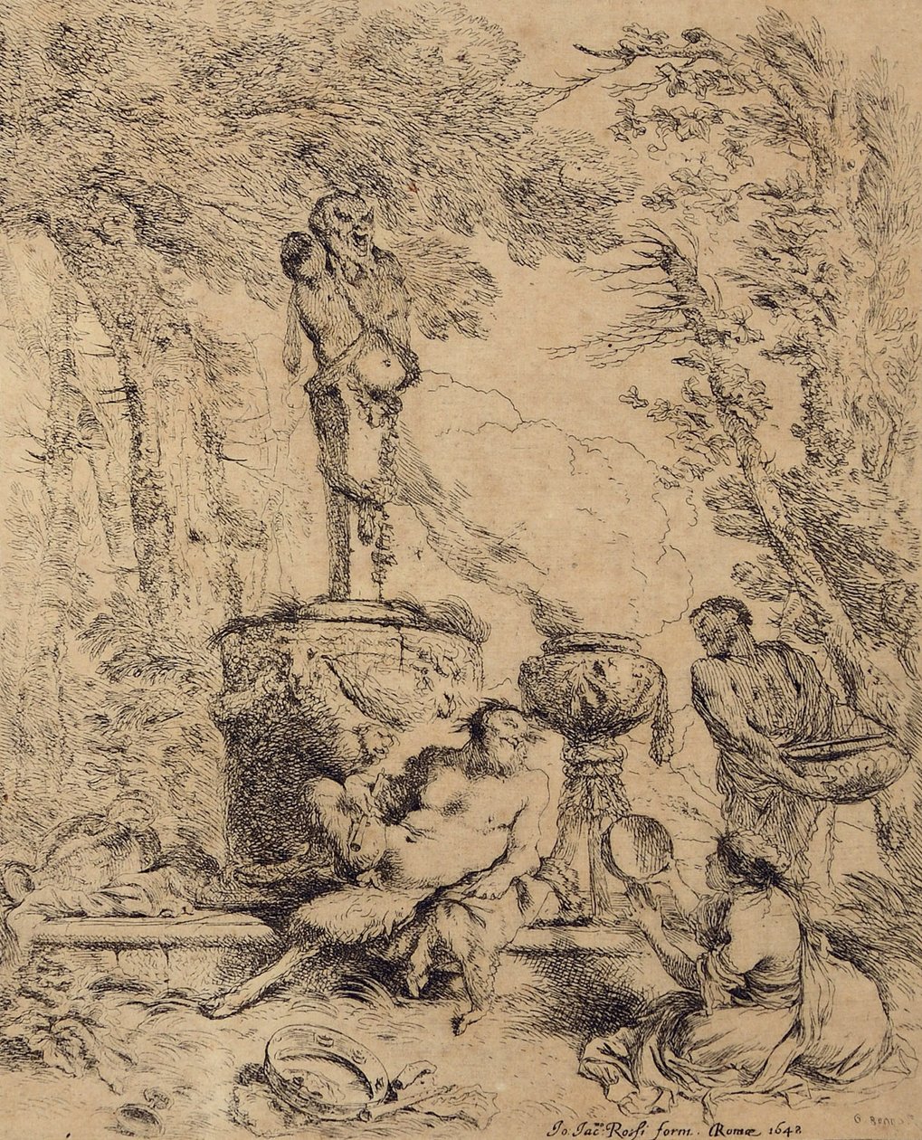 Pastorale scène, faun en de herderin of feest voor het altaar van de god Terminus door Giovanni Benedetto Castiglione