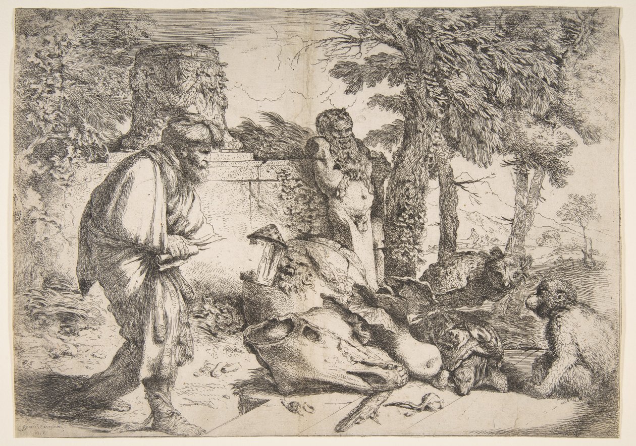 De filosoof Diogenes op zoek naar een eerlijke man door Giovanni Benedetto Castiglione