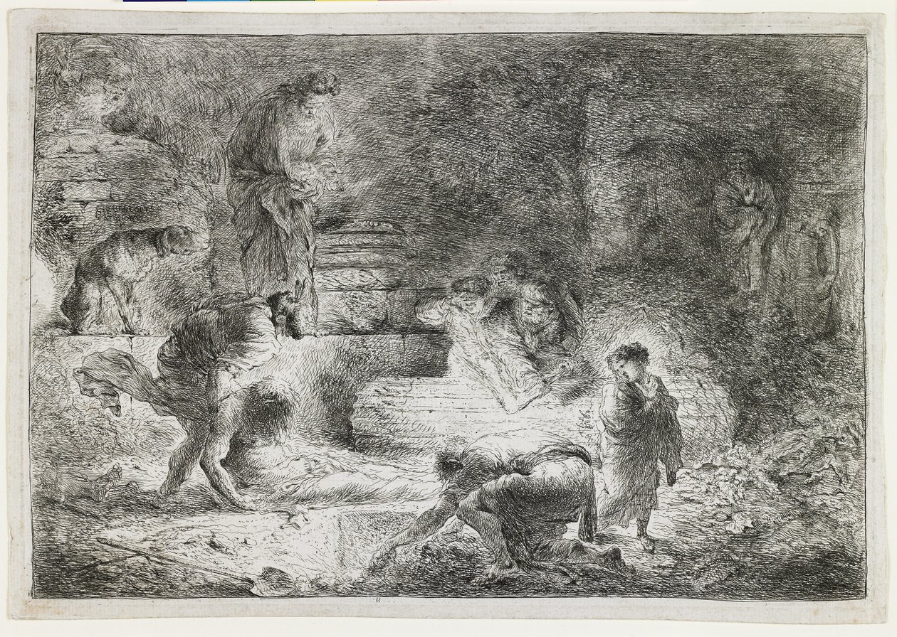 Tobit begraaft de doden, ca. 1650 door Giovanni Benedetto Castiglione