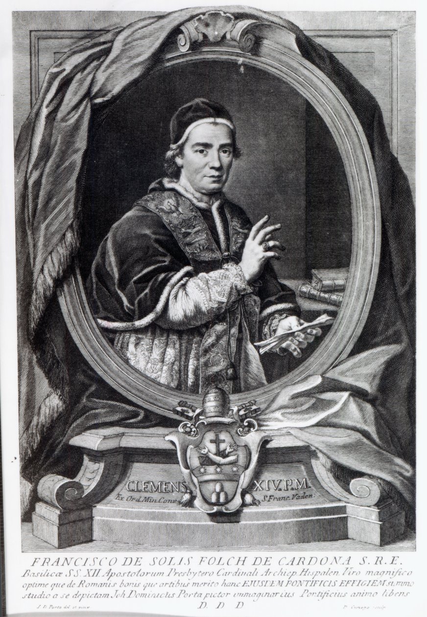 Paus Clemens XIV, gegraveerd door Domencio Cunego door Giovanni Domenico Porta