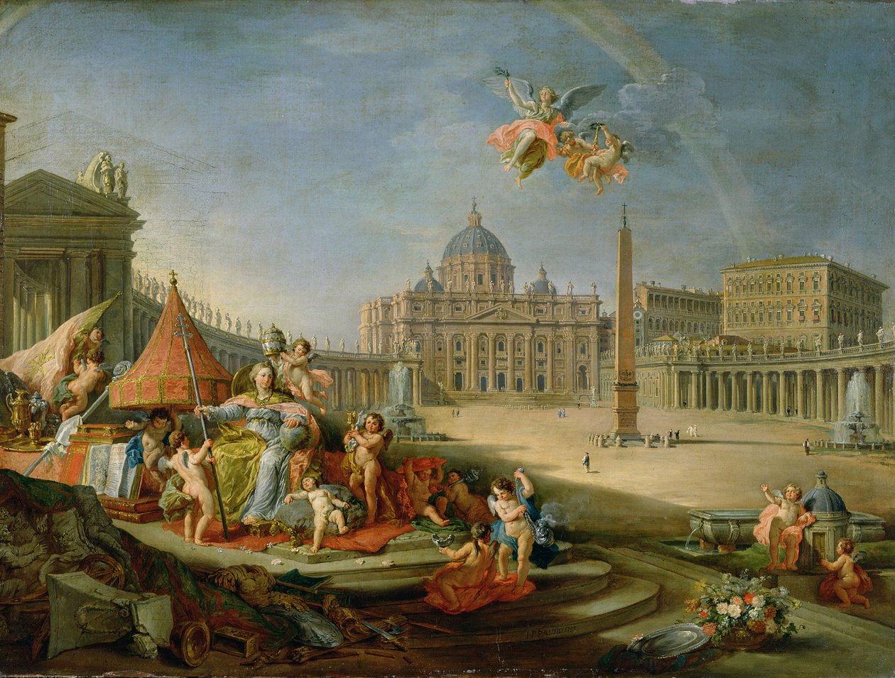 Piazza San Pietro, Rome met een allegorie van de Triomf van het Pausdom, 1757 door Giovanni Paolo Pannini