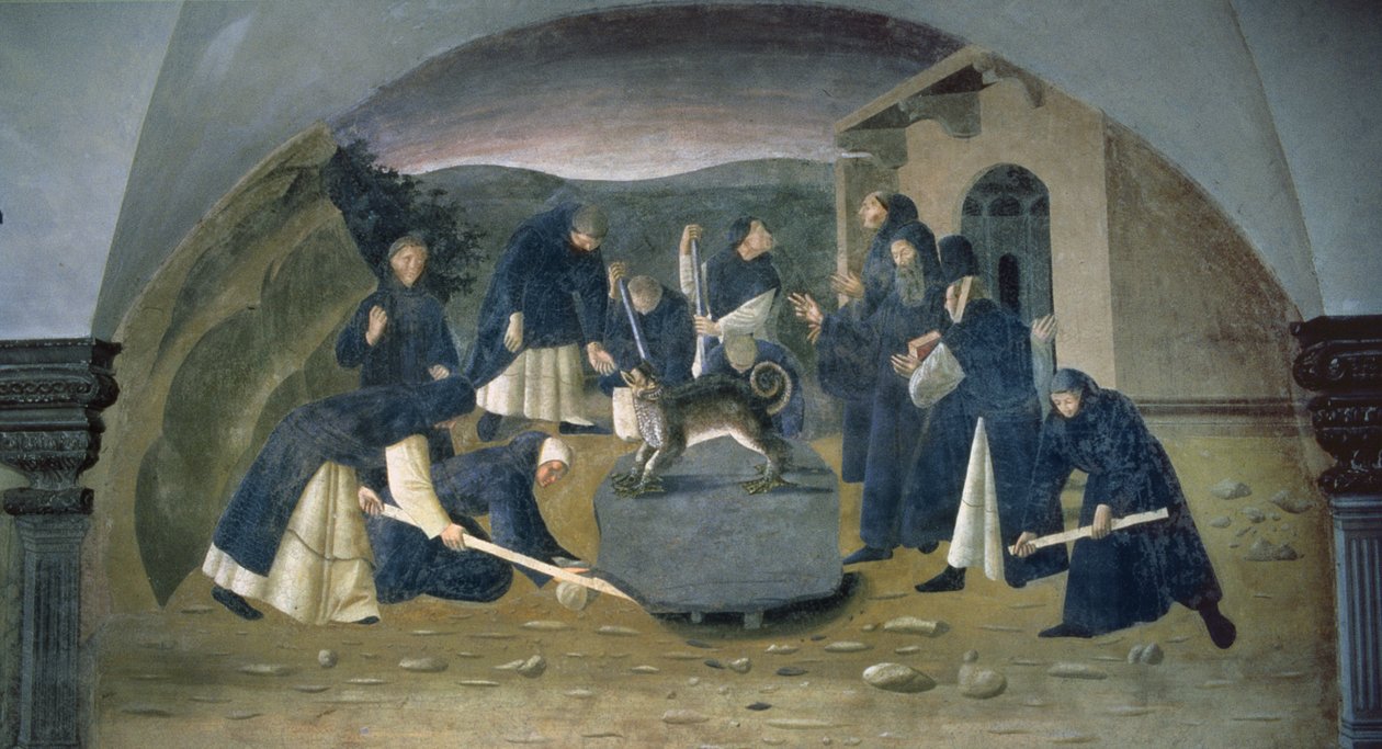 St. Benedictus Tilt de Gevallen Rots op (detail) door Giovanni di Consalvo