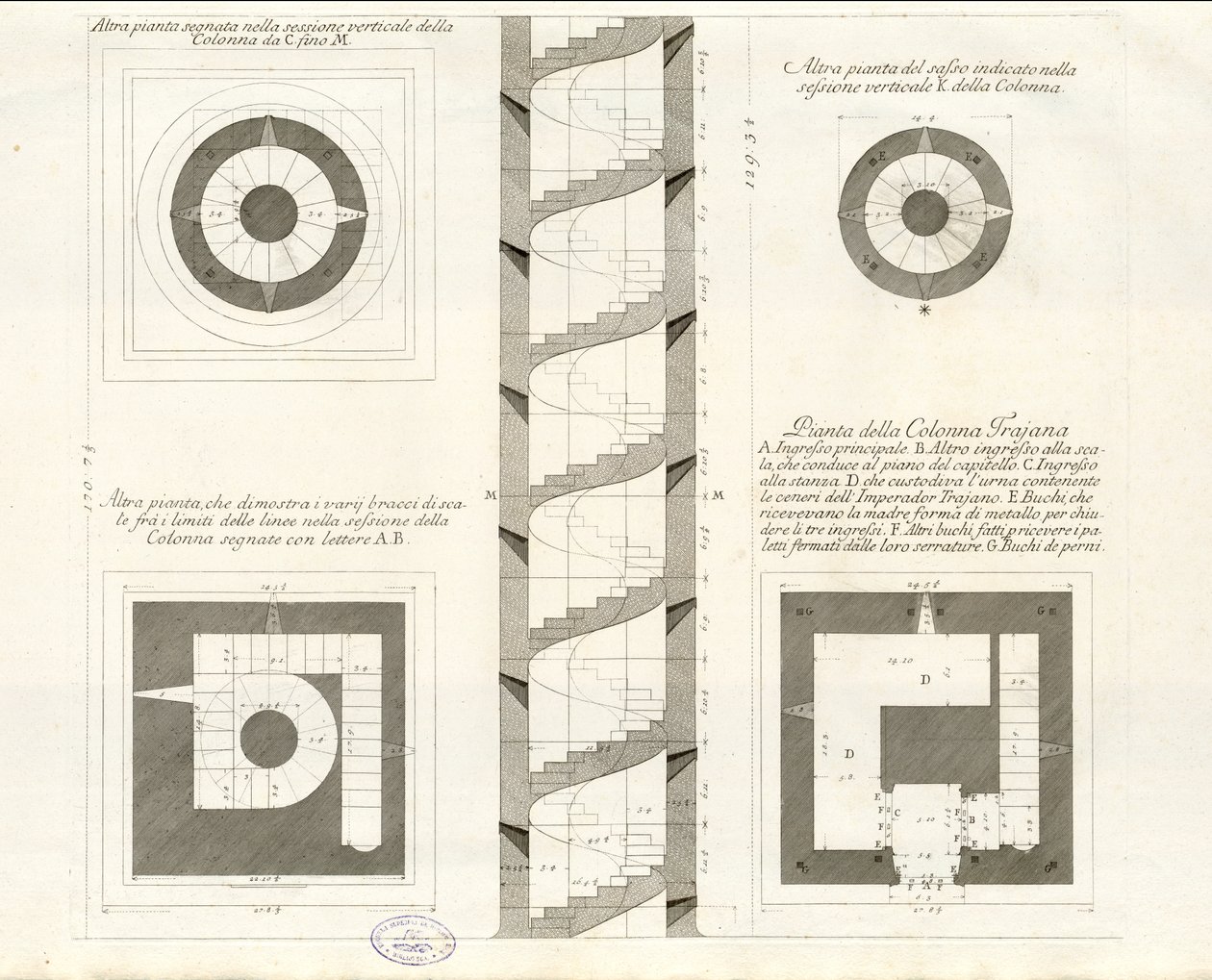 Verticale doorsnede van de Zuil van Trajanus door Giovanni Battista Piranesi