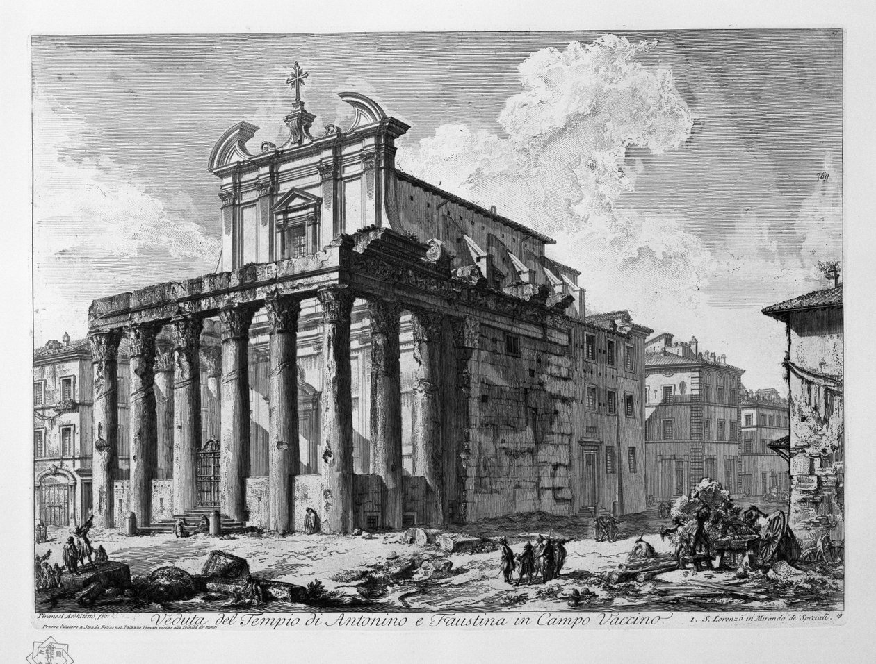 Veduta del Tempio di Antonino e Faustina in Campo Vaccino door Giovanni-Battista Piranesi