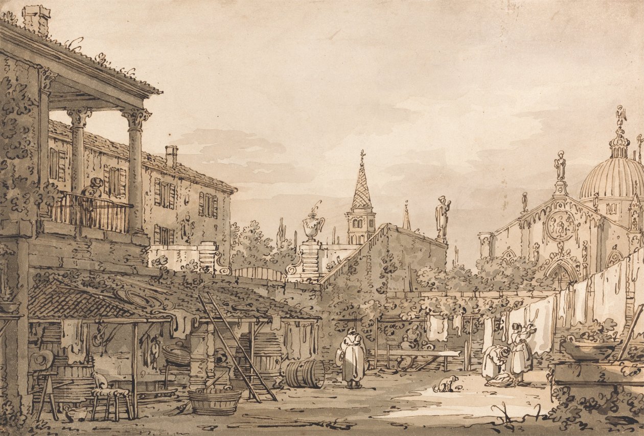 Capriccio van een Venetiaanse binnenplaats door Giovanni Antonio Canal