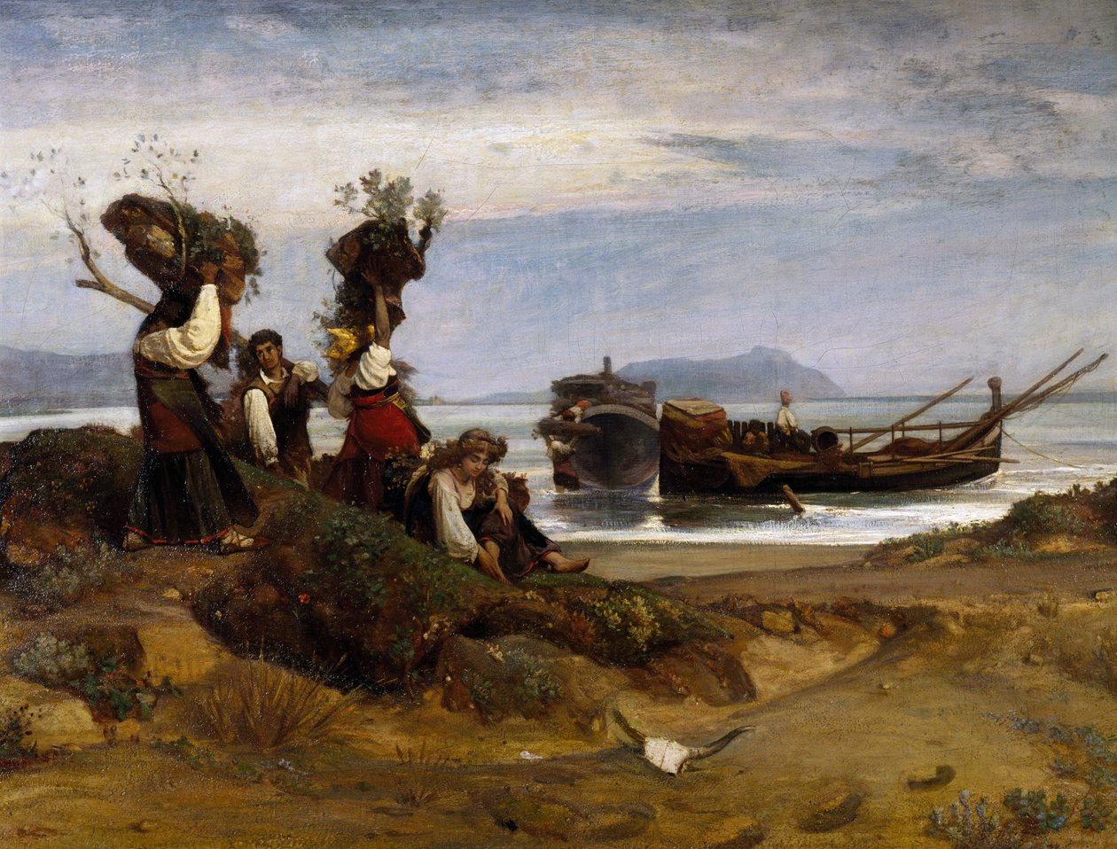 Vrouwen laden hout in de haven van Anzio door Giovanni Costa
