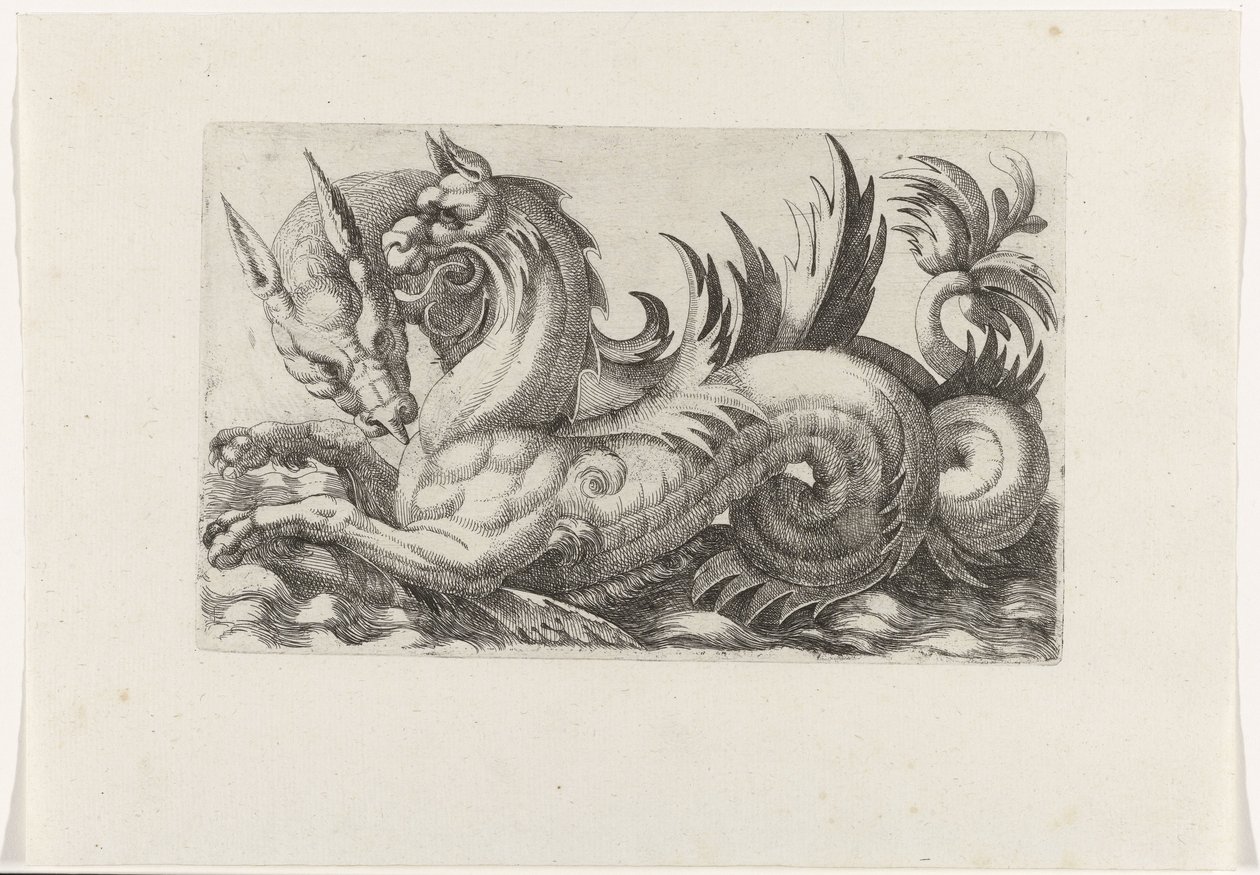 Twee zeemonsters door Giovanni Andrea Maglioli