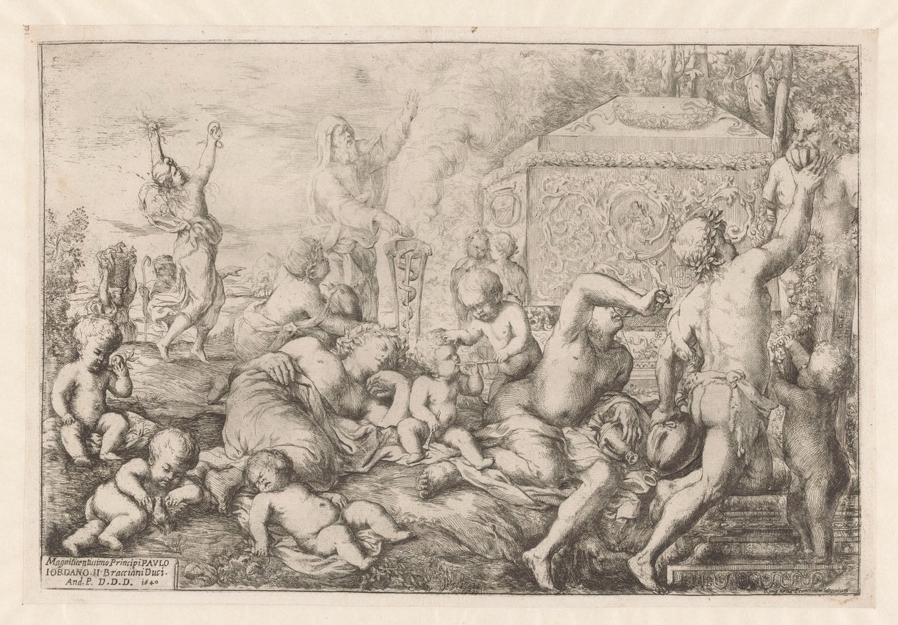 Bacchanaal met altaar, faun en Silenus door Giovanni Andrea Podesta