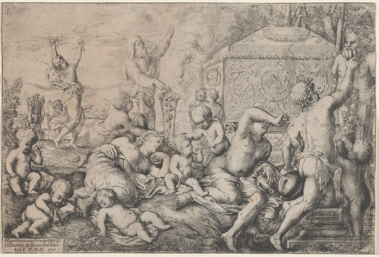Bacchanaal met Altaar, Faun en Silenus door Giovanni Andrea Podesta