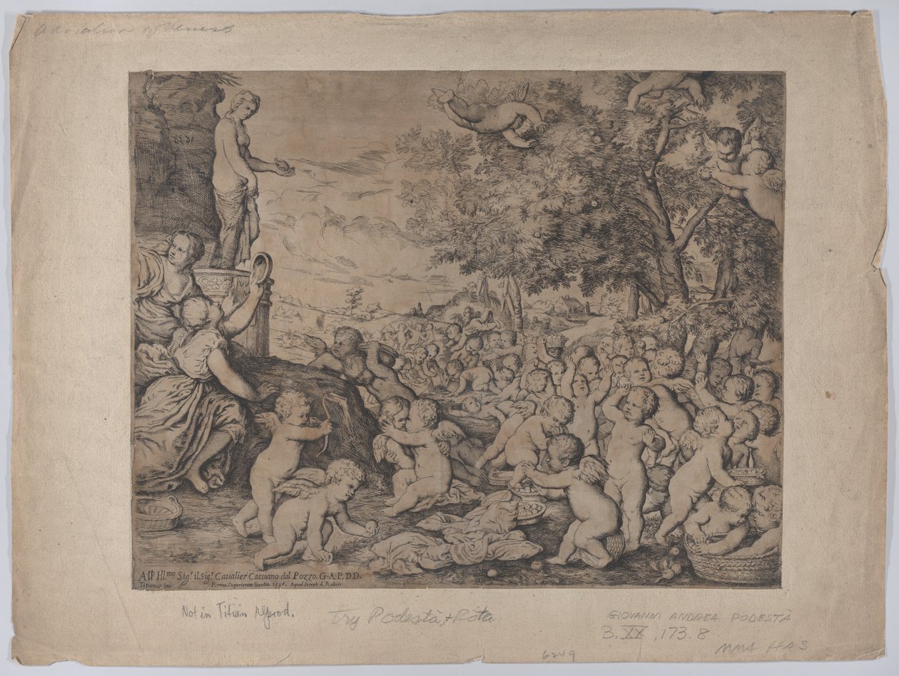 Putti voor een standbeeld van Venus, naar Titian door Giovanni Andrea Podesta