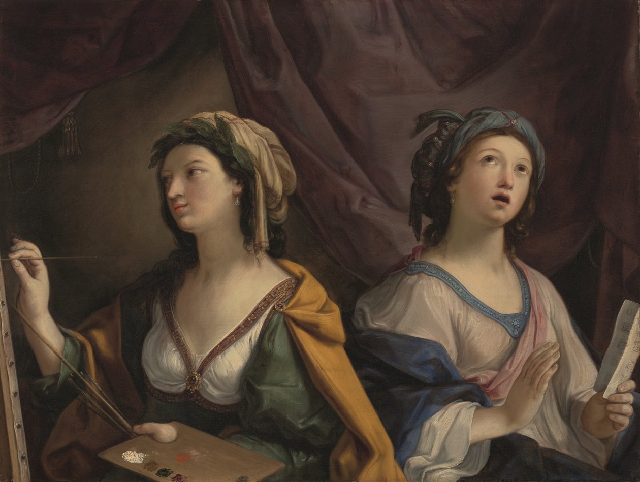 Allegorie van schilderkunst en muziek door Giovanni Andrea Sirani
