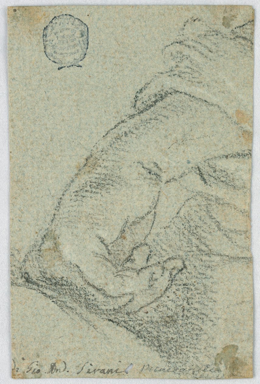 Tekening, Studie: Een linkerhand in een leunende positie, ca. 1650 door Giovanni Andrea Sirani