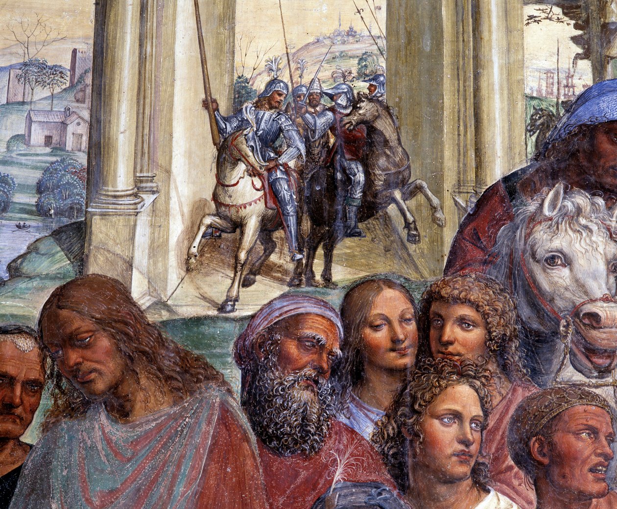 Hoe Benedictus de jonge Romeinen Maurus en Placidus ontmoet (detail) door Giovanni Antonio Bazzi Sodoma