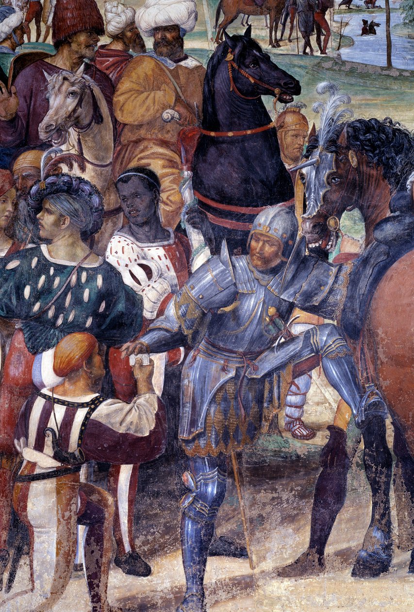 Hoe Benedictus de vernietiging van Monte Cassino voorspelt (detail) fresco van de kloostergang gemaakt door Antonio Bazzi genaamd il Sodoma (1477 - 1549) die het leven van Sint Benedictus van Nursia (480 - 567) stichter van de Orde van Benedictijnen vertel door Giovanni Antonio Bazzi Sodoma