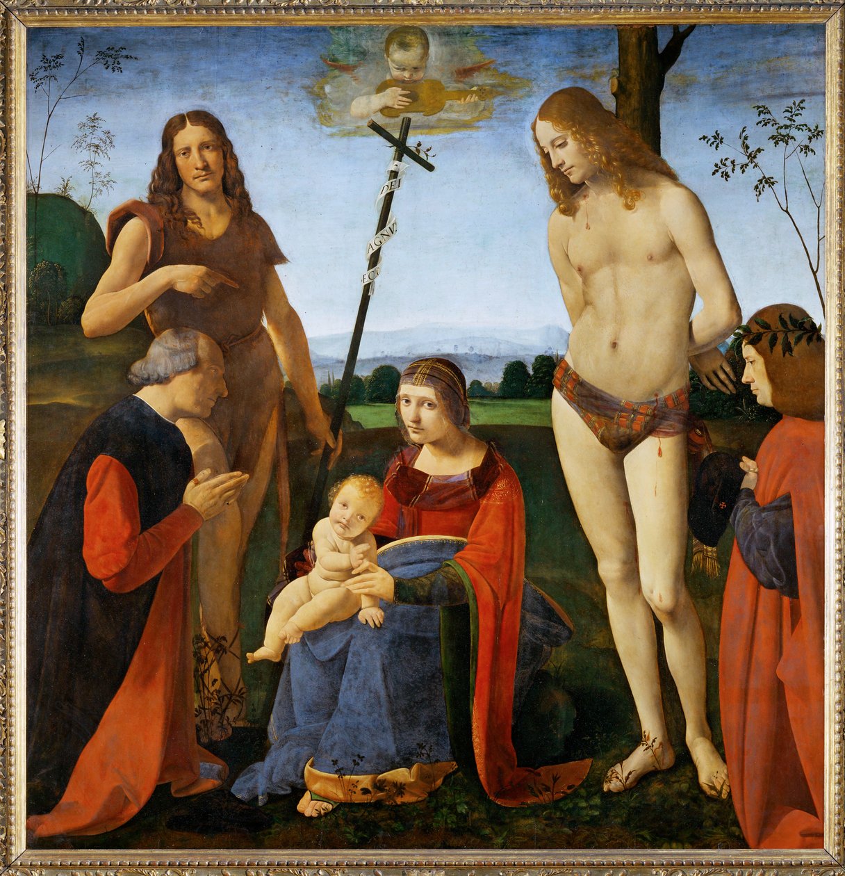 Madonna met de heiligen Jean-Baptiste en Sebastiaan en twee donateurs - Madonna a l