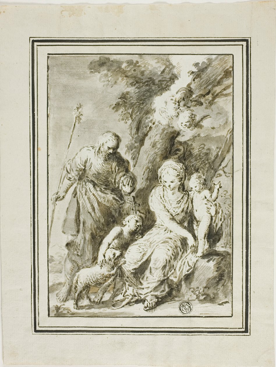 Heilige Familie en Sint Johannes de Doper door Giovanni Antonio Burrini