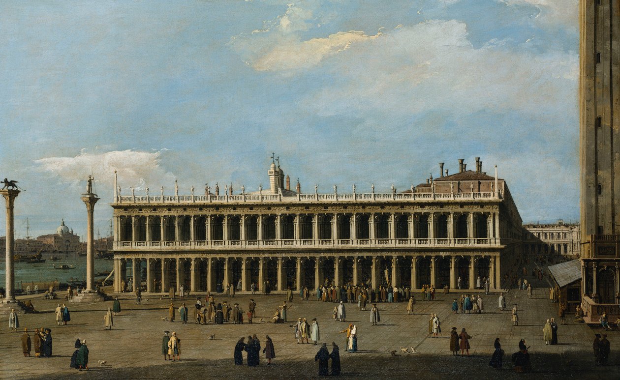 De bibliotheek en de Piazzetta, Venetië, vanaf het Dogenpaleis door Giovanni Antonio Canal