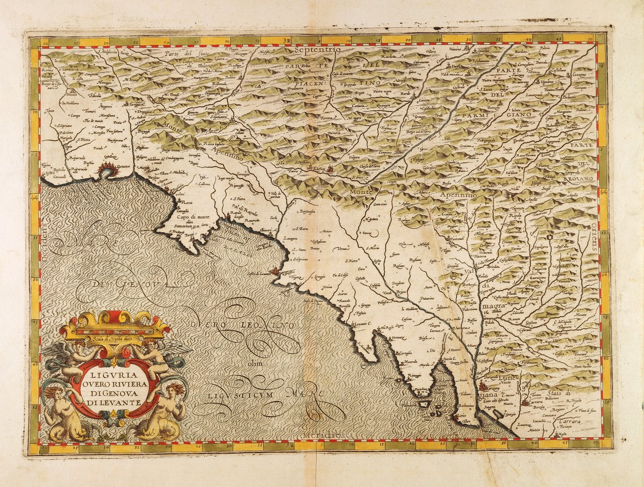 Oostelijke Ligurië, uit de Atlas van Italië door Giovanni Antonio Magini, kopergravure door Giovanni Antonio Magini
