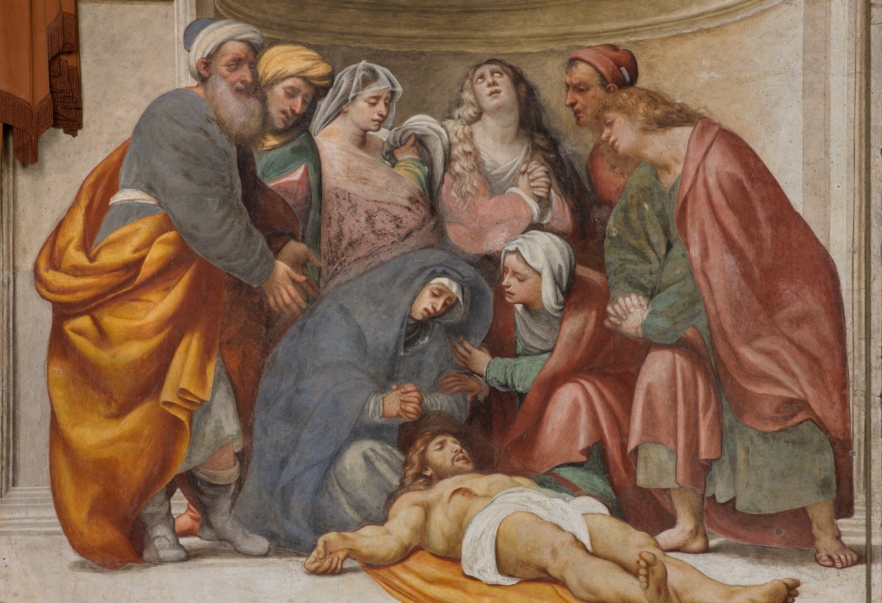 Counterfaccata, IL Pordenone, Afdaling van het kruis 1522, Detail door Giovanni Antonio Pordenone